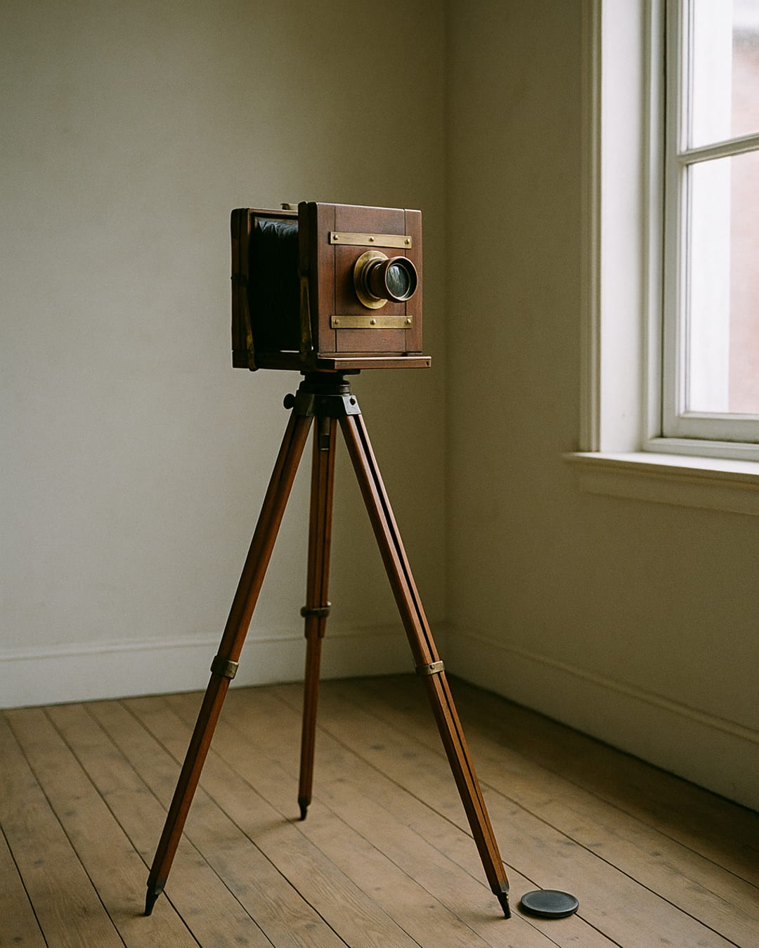 Everstory on Instagram: a vintage large-format camera on a tripod by a window